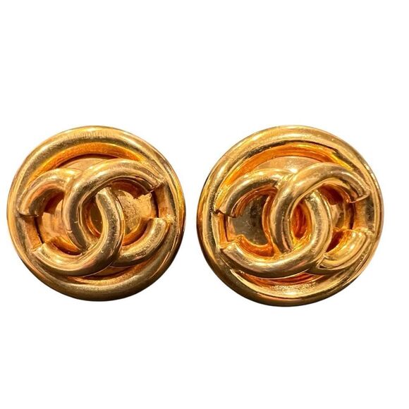 CHANEL Vintage Gold Plated CC Earrings - Picture 1 of 5